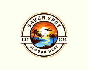 Sunset Palm Tree Vacation logo design