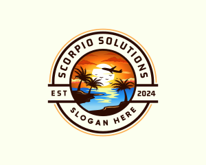 Sunset Palm Tree Vacation logo design