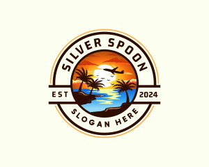 Sunset Palm Tree Vacation logo design