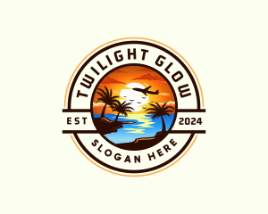 Sunset Palm Tree Vacation logo design