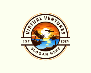 Sunset Palm Tree Vacation logo design