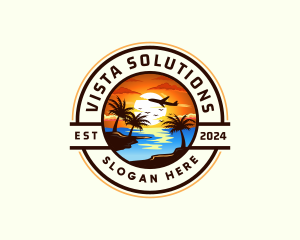 Sunset Palm Tree Vacation logo design