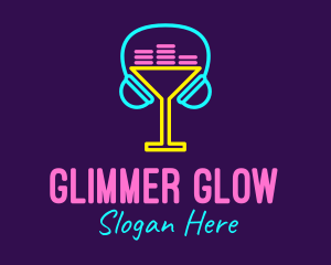 Neon Cocktail Headphones logo design