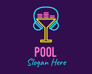 Bar - Neon Cocktail Headphones logo design