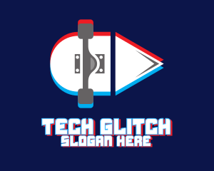 Glitchy Skateboarding Tech logo design