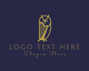 Classical Music - Golden Harp Owl logo design