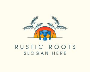 Tropical Beach Hut Cabana Logo