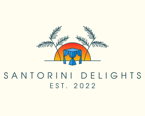 Santorini - Tropical Beach Hut Cabana logo design