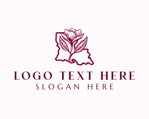 Map - Louisiana Magnolia Flower logo design