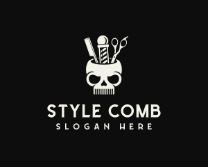 Skull Barber Hairstylist logo design