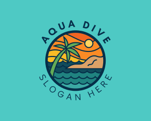 Diving - Tropical Island Beach logo design