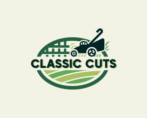 Lawn Mower Grass Landscaping logo design