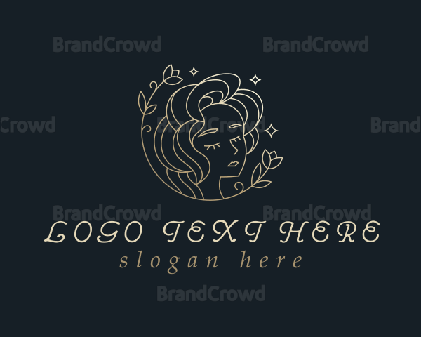 Gold Floral Woman Cosmetics Logo