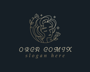 Gold Floral Woman Cosmetics logo design