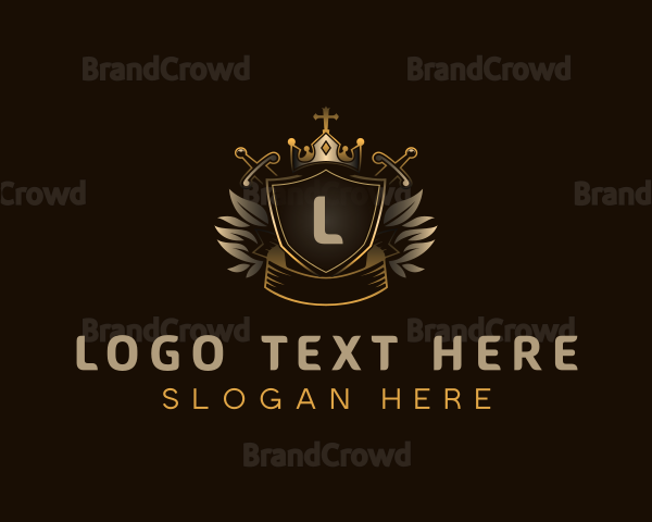 Shield Crown Sword Weaponry Logo