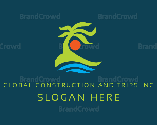 Palm Tree Sun Sea Logo