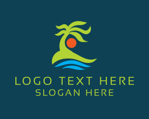 Coastal - Palm Tree Sun Sea logo design