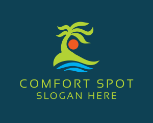 Palm Tree Sun Sea logo design