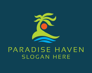 Palm Tree Sun Sea logo design