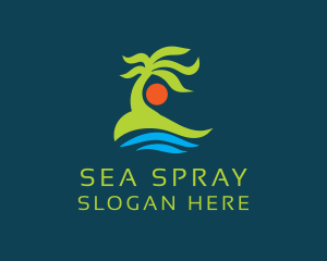 Palm Tree Sun Sea logo design