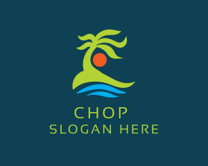 Island - Palm Tree Sun Sea logo design