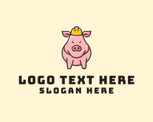 Pink Pig - Construction Worker Pig logo design