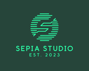 Futuristic Digital Letter S Studio logo design