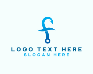 Swoosh - Hook Wave Fishing Letter F logo design