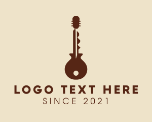 Guitar Lesson - Brown Guitar Key logo design