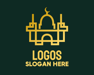 Kaaba - Geometric Golden Mosque logo design