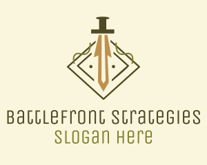 Warfare - Medieval Sword Badge logo design