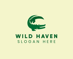 Green Crocodile Animal logo design