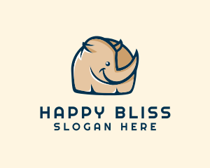 Happy Rhino Kids Cartoon logo design