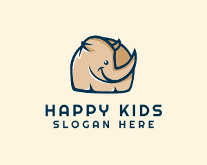 Happy Rhino Kids Cartoon logo design