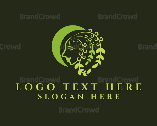 Green Moon Goddess Leaf Logo