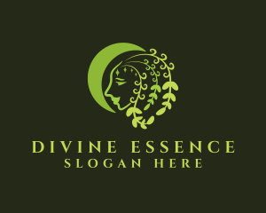 Divine - Green Moon Goddess Leaf logo design