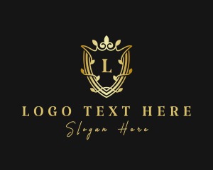 Gold - Golden Crown Shield Leaf logo design