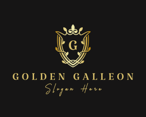 Golden Crown Shield Leaf logo design