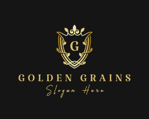 Golden Crown Shield Leaf logo design