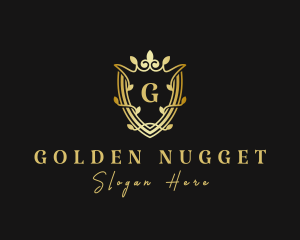 Golden Crown Shield Leaf logo design