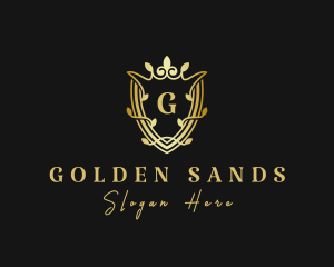 Golden Crown Shield Leaf logo design