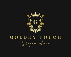 Golden Crown Shield Leaf logo design