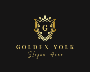 Golden Crown Shield Leaf logo design