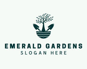 Tree Landscaping Trowel logo design