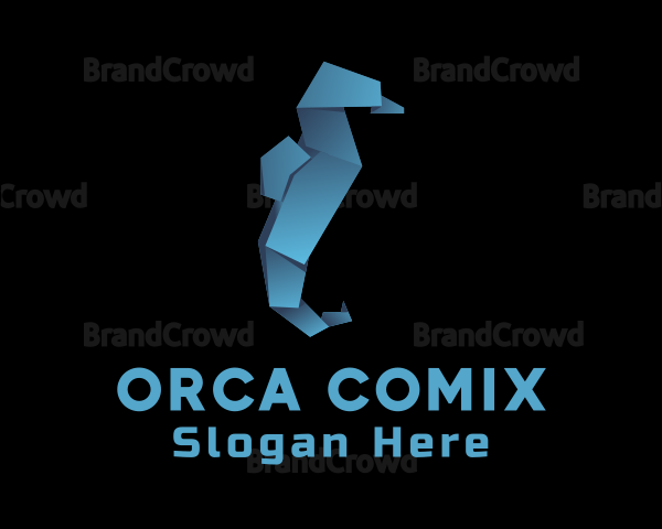 Blue Seahorse Origami Logo