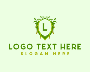 Organic - Leaf Shield Crest logo design
