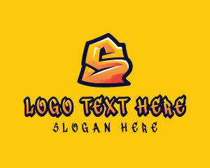 Music Label - Orange Graffiti Letter S logo design