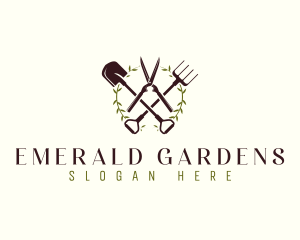 Wreath Shears Shovel logo design