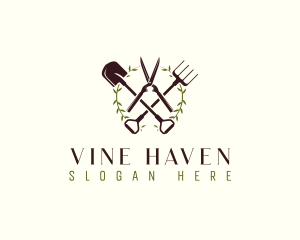 Wreath Shears Shovel logo design