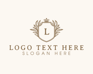 High End - Leaf Monarchy Shield logo design